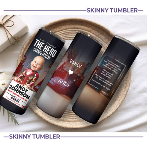 Personalized Baby Iron Man Tumbler – Custom Superhero Gift for Mom | The Hero I Rocked to Sleep